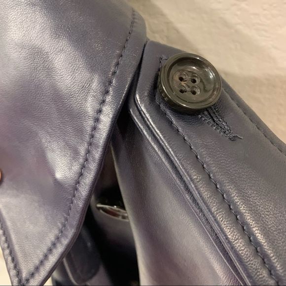 Coach F86122 Womens Lamb Leather Trench Coat Belted Lined Jacket Navy blue XS - Picture 4 of 7